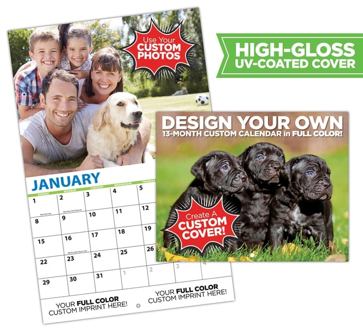 13-Month Fully Custom Wall Calendar (High Gloss UV-Coated Cover)