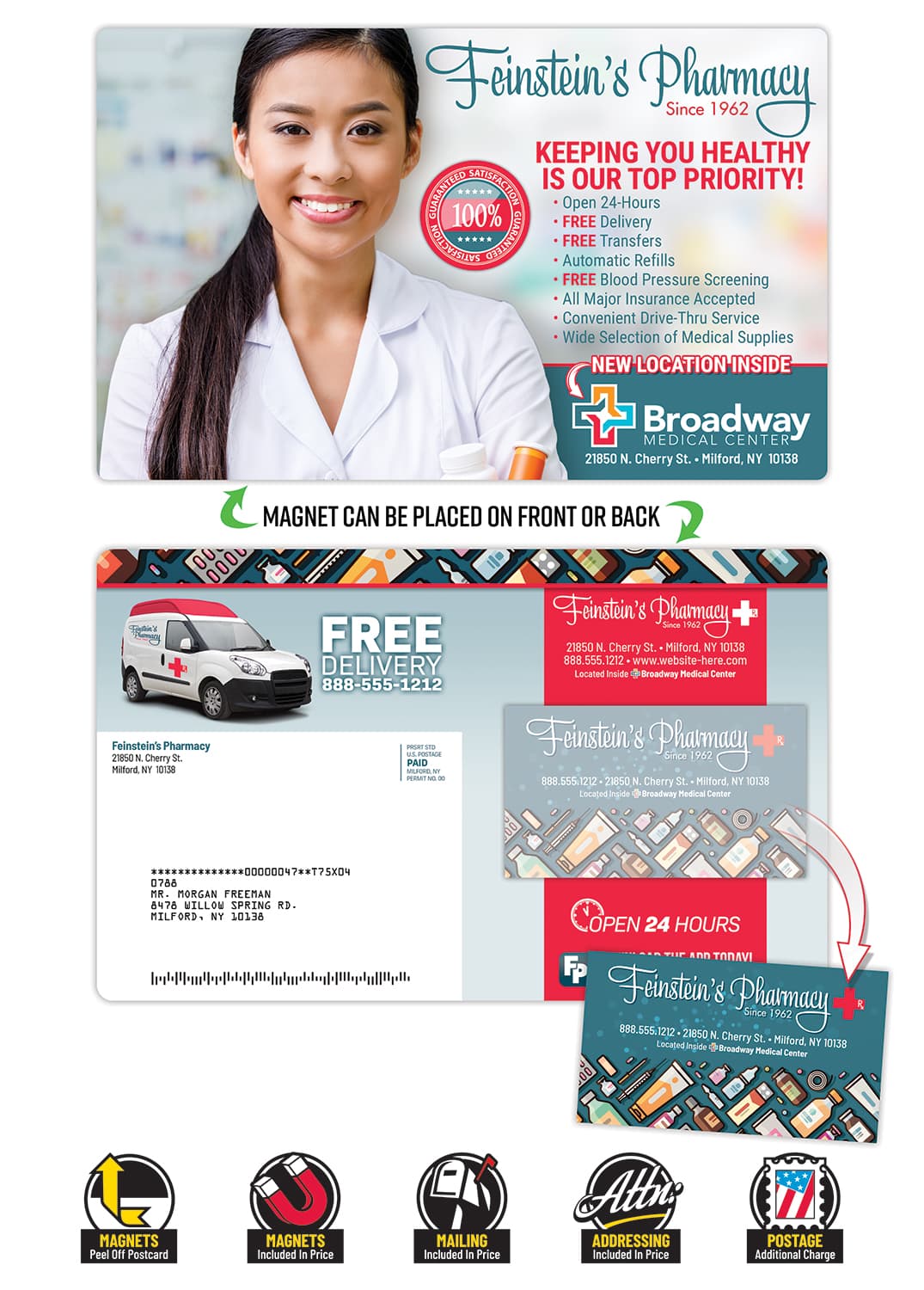 Magna-Peel Laminated Postcard (8.5x5.25; 14pt) with Business Card Magnet (25 mil)