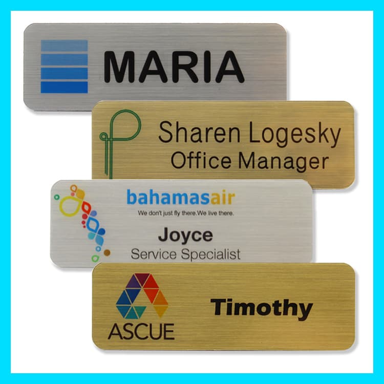 The Zeus full color metallic plastic name badge 1"x3"