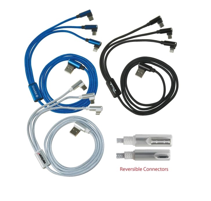 4 Ft. Right Angle 3 in 1 Charging Cable