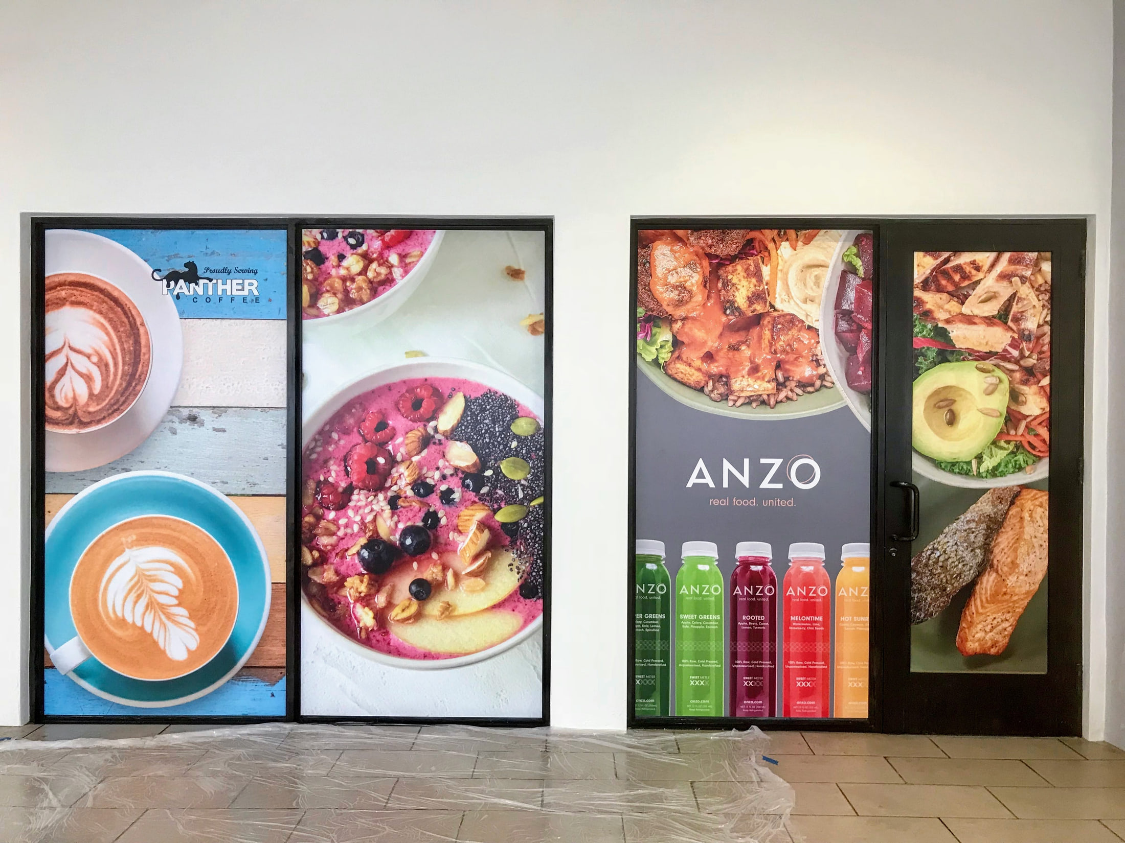 Full-color window and door graphics for a Mediterranean kitchen for ANZO Mediterranean Kitchen, Palm Beach Gardens, FL