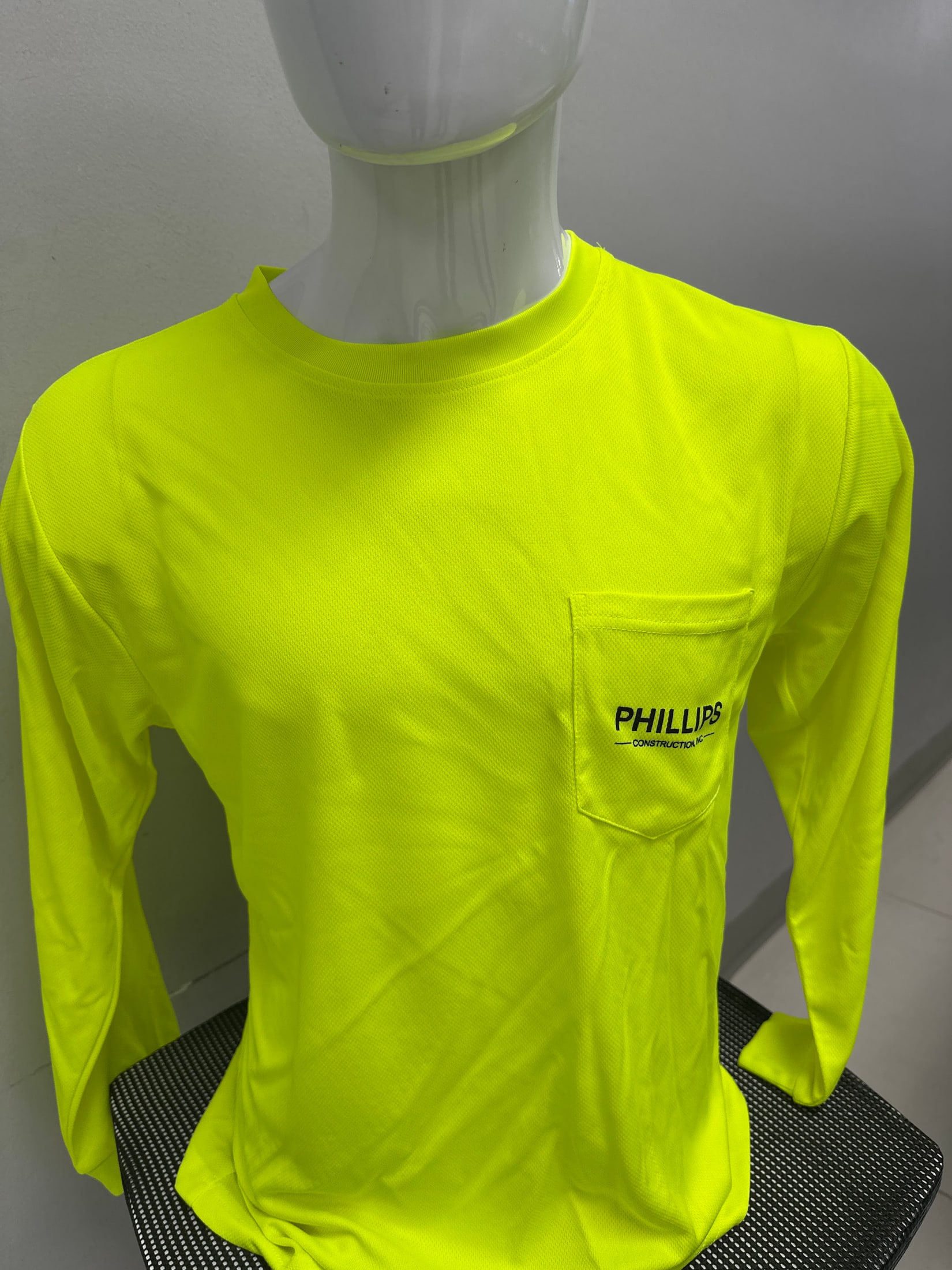 Hi-vis long sleeve for a construction crew for Phillips Construction, Inc.